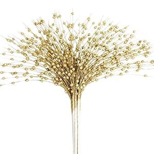 CCINEE Gold Artificial Glitter Berry Stem Ornaments, 10 pack 19.7 inches Fake Christmas Picks Decorative Glitter Bead Sticks for Christmas Tree DIY Wreath Crafts Vase Gift Fireplace Holiday Home Decor