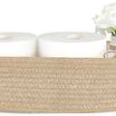 Mkono Small Storage Basket for Toilet Tank Top Boho Bathroom Decor Woven Rope Toilet Paper Tray Organizer for Shelf Bedroom Living Room, Jute, 1 Pack, 13" L x 6" W