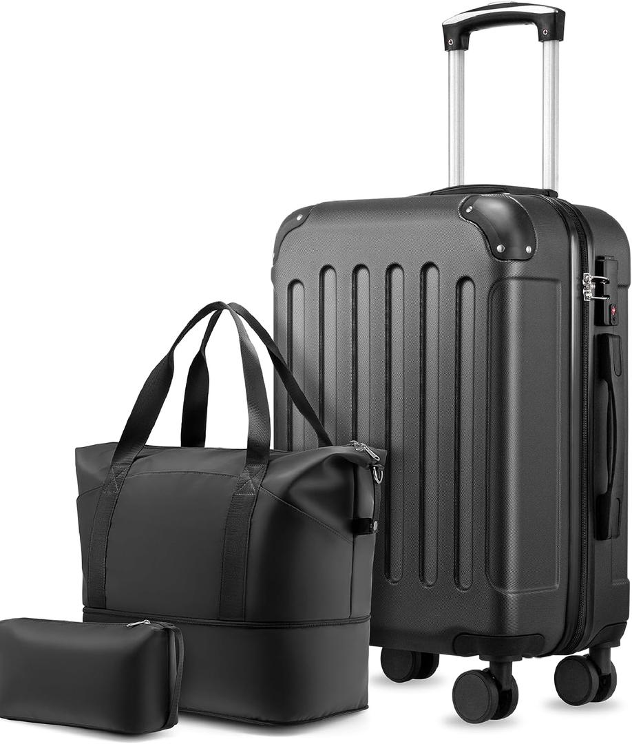 YOETEY Carry On Luggage 22x14x9 Airline Approved, Hardside Suitcase with Wheels, TSA Approved, Tote Bag, Black, 20 inches