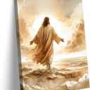 Jesus Walks On Water Canvas Wall Art Jesus On Water Sauntering Wall Decor Picture Christian Art Bible Poster Print Painting for Living Room Bedroom Church Home Decorate Ready To Hang (16L" x 12W"-canvas)
