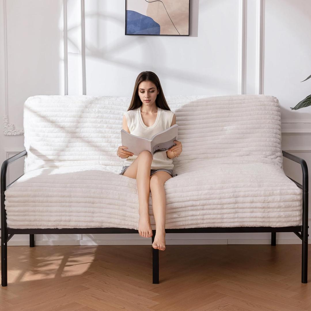 YOSHOOT 8 Inches Futon Mattress, Thick Futons Sofa Bed Couch, Floor Mattress for Adults, Shredded Foam Filling(Frame Not Included), Medium Firm Queen Size, Beige 