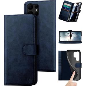 DuckSky Compatible with Samsung Galaxy S25 Ultra Genuine Leather Wallet caseRFID Blocking4 Credit Card HolderReal Leather Flip Folio Book Phone case Cover Women Men for S25 Ultra case Dark Blue