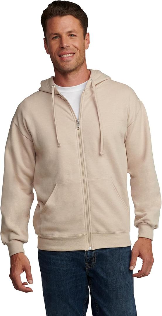 Fruit of the Loom Unisex Adult EverSoft Fleece Full Zip Hoodie Sweatshirt (Medium, Khaki Heather Full Zip)