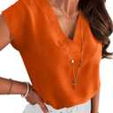 ANRABESS Women Tops Cap Sleeve Dressy Casual V Neck Shirts 2026 Summer Business Work Blouses Outfits Trendy Spring Clothing (Large, Orange)