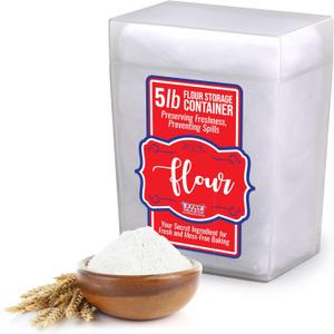 Stay Fresh Clear Storage Container - BPA Free Plastic Canister for Kitchen Pantry, Baking Needs - Holds 5LB Bag - Large Form-Fitting Food Keeper Bin - Food Holder (Flour)