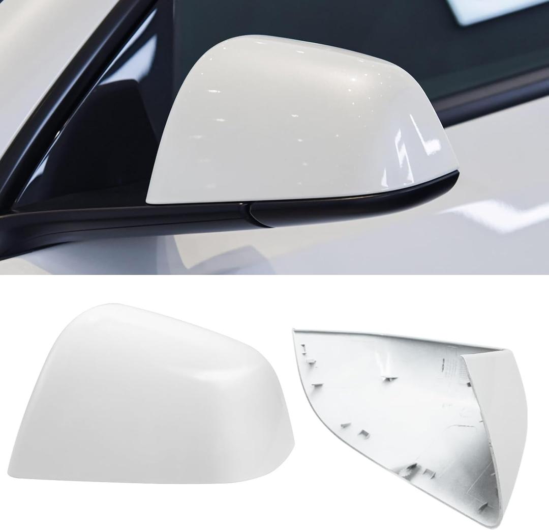 Jaronx Compatible with Tesla Model Y Side Mirror Cover Replacement 2020 2021 2022 2023 2024, Left Driver Side Pearl White Door Rearview Mirror Cover Cap for Tesla Model Y Accessories