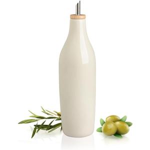 Sweejar Matte Ceramic Olive Oil Dispenser Bottle with Spout, 17 Oz Oil Dispenser for Kitchen Counter, Opaque Oil Cruet for EVOO, Vinegar, Avocado Oil Container for Cooking, Pack of 1 (Beige)