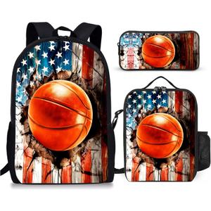 3PCS Basketball Backpack for Boys Girls Teens, School Backpack with Lunch Box Pencil Case for Elementary Middle High Students, 17 Inch Lightweight Bookpack 3 in 1 Set Back to Shool Gifts for Kids