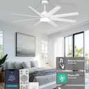 Ohniyou 60'' Ceiling Fan with Light - Modern White 8 Blades Ceiling Fan Remote&APP Control, Dimmable, DC Motor Outdoor Fan for Covered Patio, Living Room, Shop, Garage