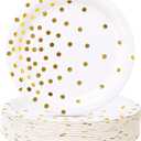 White and Gold Party Supplies, Gold Dot Paper Dessert Plates (50-Count), Classic-50PCS