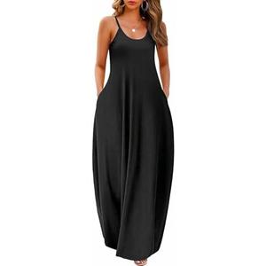 Wolddress Womens 2025 Casual Sleeveless Sundress Plus Size Loose Plain Long Summer Beach Maxi Dress with Pockets, Medium