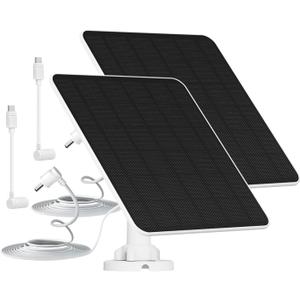Solar Panel for Ring Camera, 5W Camera Solar Panel Compatible with Ring Stick Up Cam/Pro Battery, Spotlight Cam Plus/Pro Battery, Includes Barrel Plug to USB-C Adapter, IP65 Waterproof, 2 Pack