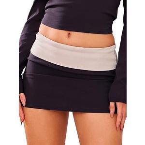 Women's Low Rise Black Contrast Tight Micro Mini Skirt