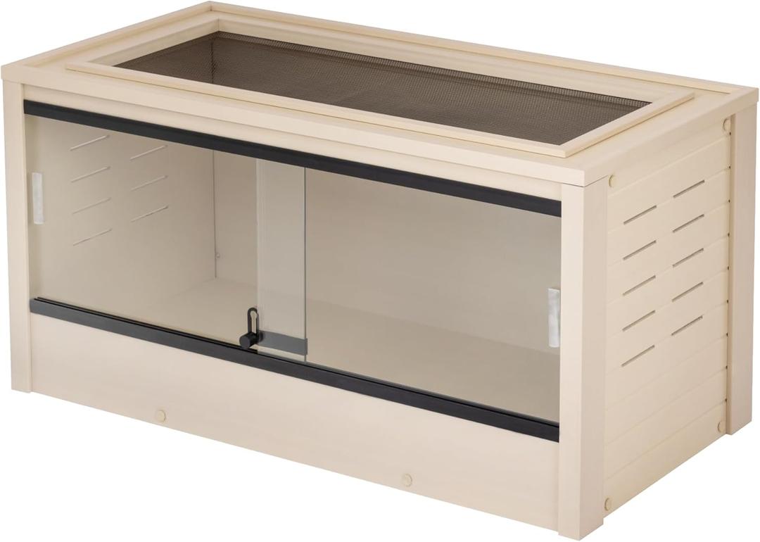 New Age Pet ECOFLEX 36" Wide Medium Reptile Habitat, Mojave Lounge for Snakes, Tortoises & Lizards in Maple, Black & Grey, Easy Assembly, Sliding Glass Doors & Mesh Top (Tan)