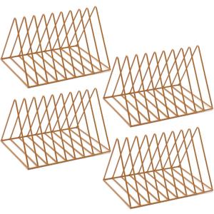 4 Pack Triangle File Storage Holder Racks Iron Desktop Magazine Organizer Metal Newspapers Folders for Office Table Desk Bookshelf Home Decoration, Golden