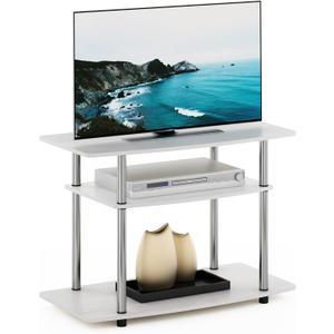 Furinno Turn-N-Tube No Tools 3-Tier Entertainment Center TV Stand for TV up to 32 Inch with Stainless Steel Tubes, White Oak/Chrome
