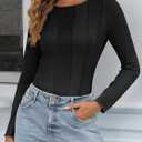 Tankaneo Womens Fitted Long Sleeve Shirts Ribbed Knit Going Out Tops Y2k Trendy Casual Crew Neck Tees Shirts (Black)