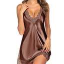 Avidlove Women Lingerie Satin Sleepwear Lace Chemise V Neck Nightwear Mini Slip Nightgown Brown Large