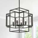WJShome 16.5" Black Chandelier, 4-Light Farmhouse Foyer Lighting Fixtures, Modern Industrial Ceiling Lantern Pendant Light Large Chandeliers for High Ceilings, for Dining Room, Entryway, Staircase