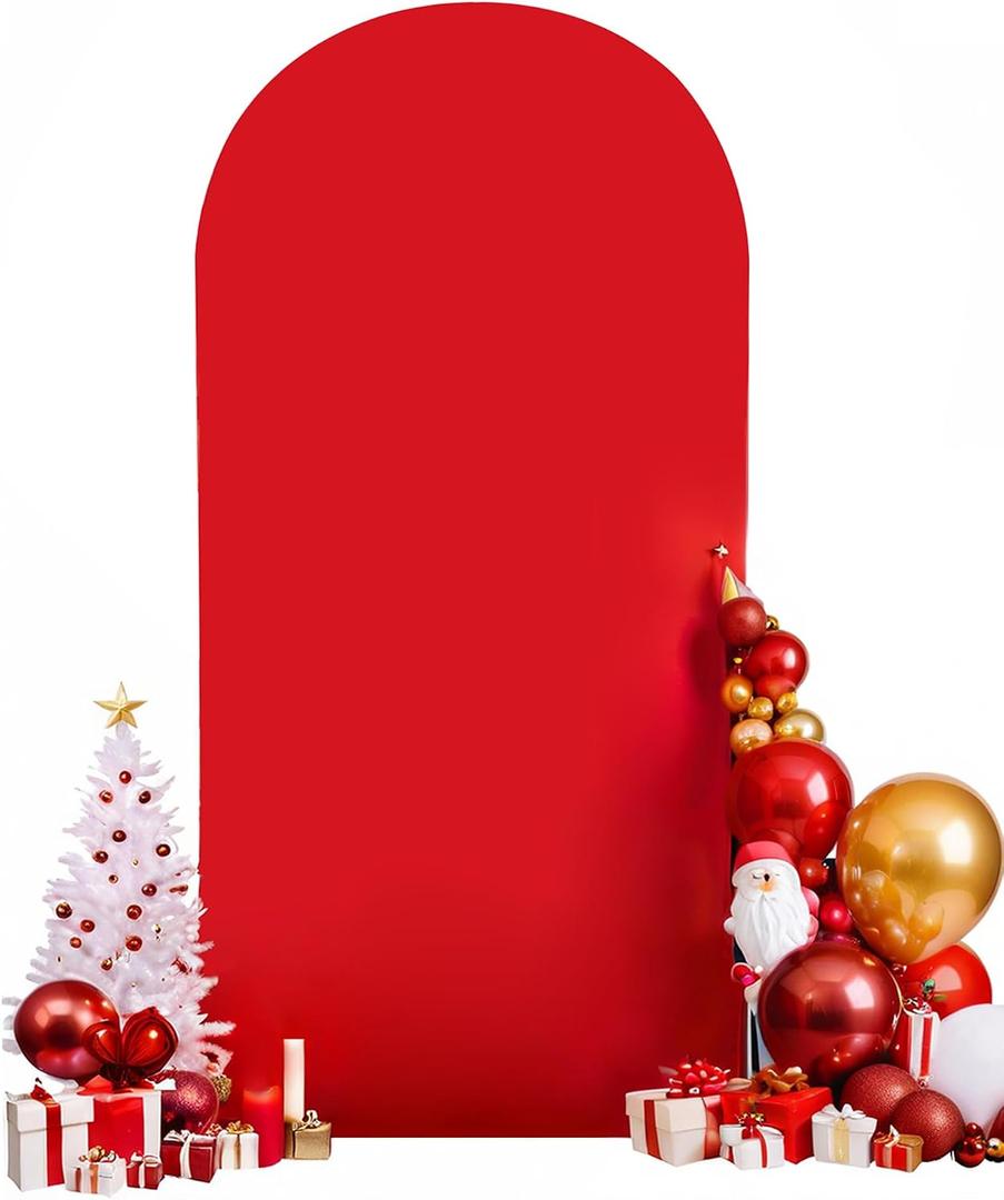 HEMMOTOP Red Arch Cover 7.2 ft (No Arch Stand), Spandex Wedding Balloon Stretchy Arch Backdrop for Christmas, New Year, Valentine's Day, Party, Ceremony, Birthday, Baby Shower, Anniversary Decoration, 7.2x4 Ft