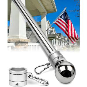 57" One-Piece Flag Pole, Heavy Duty Stainless Steel Flagpole, 2 Thicker Wall, Waterproof & Rust-Resistant, 360 Rotating Anti-Wrap Rings, Fits 1-Inch Brackets(Not Include) for House, Truck, Boat...
