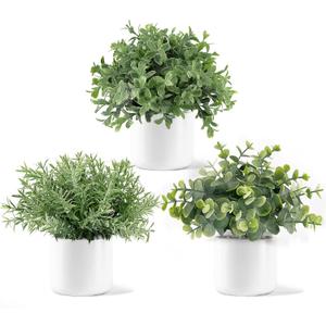 Mkono 3 Pack Fake Potted Plants in Ceramic Pot, Artificial Eucalyptus Plants for Home Decor Indoor Faux Green Greenery for Desk Shelf Coffee Centerpiece Bathroom Office Decor