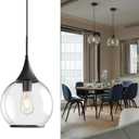 Pendant Lights Kitchen Island: Matte Black Light Fixture Farmhouse with Clear Glass - 10 Inch Mid Century Globe Kitchen Lighting Fixtures Ceiling for Dining Room