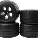 RC 12mm Hex Hub 4.64''OD Rubber Tires & Wheel Rim Compatible with 1/10 Scale Traxxas Rustler Slash HPI Redcat Volcano ExceedRC Infinitive RC Monster Truck Set of 4