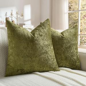 FUTEI Moss Green Flannel Throw Pillow Covers 18x18 Inch Set of 2,Soft Crushed Dimensional Textured Cushion Cases,Modern Home Decor for Couch Living Room