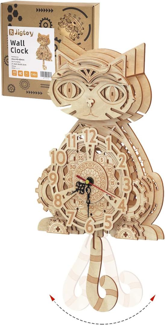 Wooden 3D Puzzles for Adults Model kit Cat Clock Kids Wall Clock Decor for Birthday Gift/Christmas Day Wooden 3D Puzzles for Adults Model kit Cat Clock Kids Wall Clock Decor for Birthday Gift/Christmas Day