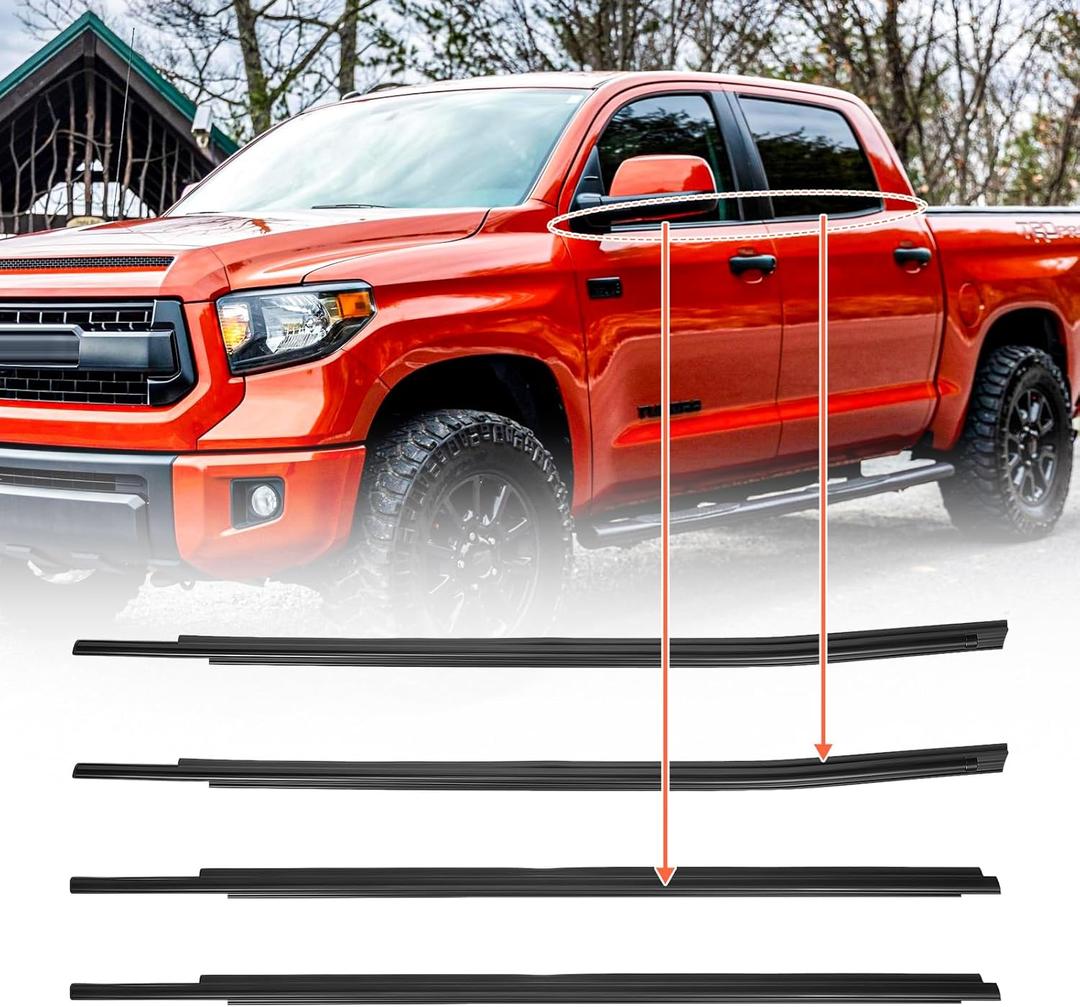 ACLONG Window Weatherstrip Moulding Trim Seal Belt Fit for Toyota Tundra Crewmax 2007-2019 Car Window Sweep Felt Seal Kit Replaces 68160-0C020 68210-0C020 68163-0C020 68164-0C020-4 Pieces Set