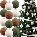 12 Pcs Boho Ball Ornaments,2.36 Inch Farmhouse Jute Rope Decor,Neutral Hanging Balls, Burlap Neutral Fabric Decor,Ornaments forValentines Day, Wedding,Home,Wreath,Wedding,Garland (Green,beige, Light Brown)
