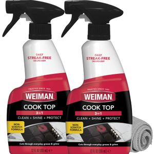 Weiman Cooktop Daily Cleaner & Polish For Ceramic; Glass; Induction Stovetops with Micro Fiber Buffing Towel Included; 12 oz 2 Pack