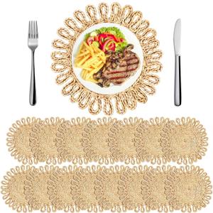 Zopeal 11'' Round Natural Woven Placemats Set of 16 Boho Braided Rattan Placemats Farmhouse Place Mats Wicker Charger Plates for Dining Table Home Wedding Indoor Outdoor(Solid)