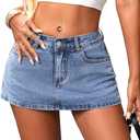 ELLEVEN Low Rise High Stretch Mini Skort Skirt for Women,Denim Skort Shorts with Pockets (X-Small, Medium Wash)