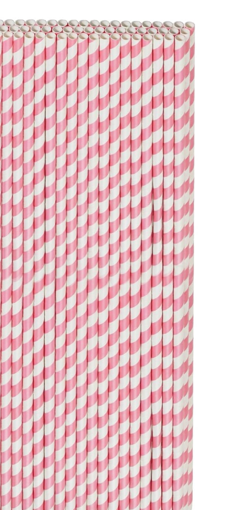 Biodegradable Pink Paper Straws for Drinking - 10 Inches Long, 0.24" Diameter, Pack of 24