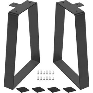 16 '' Trapezoid Metal Table Legs for DIY Furniture, Bench Legs, Coffee & Side Table Feets, Nightstand, Heavy Duty Black Desk Chair Stool Feets (H16'' x W11'', Set of 2)