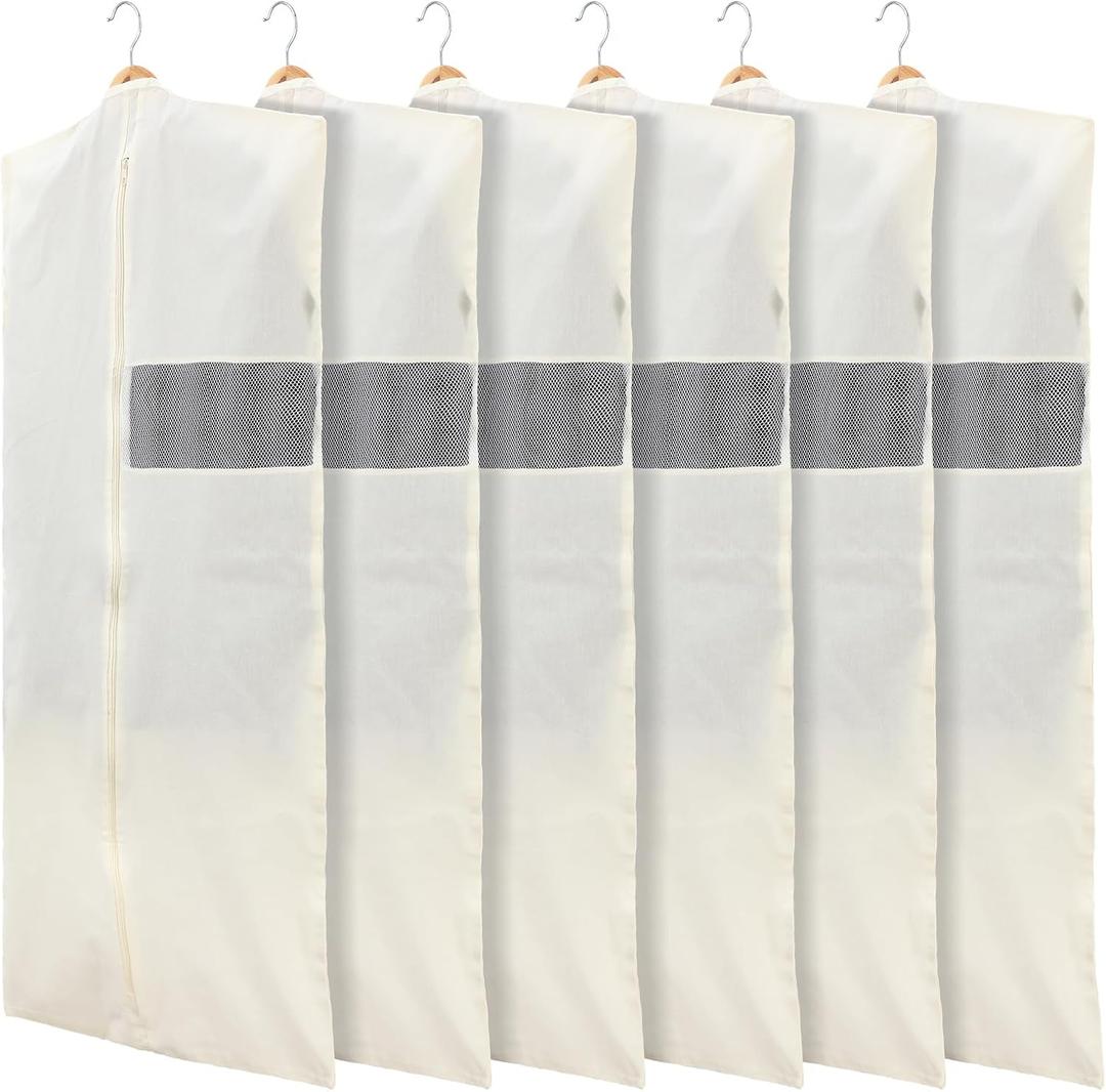 Aliceset 6 Pcs 24 x 50 Inches Cotton Garment Bags for Hanging Clothes, Canvas Suit Bags for Clothes Coats Jackets Shirts Closet Storage Travel Gusseted Hanging Garment Cover