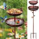 Metal Bird Bath for Outside, 2-in-1 Birdfeeder and Bath, 42 Inch Tall Stand with Hummingbird, Large 12Inch & Small 7.9Inch Bird Bath Bowl, 3 Bird Decor for Garden, Antique Bronze