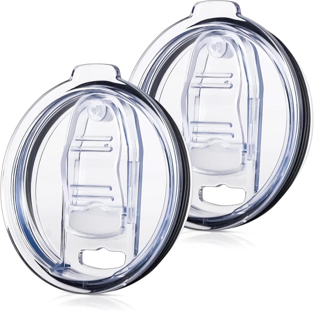 Tumbler Lid Replacement 2 Pack for 20 oz Tumblers - Compatible with Yeti Rambler & More 3.2" Mugs, Spill Proof and Splash Resistant Crystal Clear Sliding Lids, BPA-Free, Straw Friendly