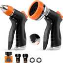 HOOFUN 2 Pack Garden Hose Nozzle: High Pressure Water Hose Sprayer with 10 & 2 Spray Patterns - Lightweight & Rust-Proof Handheld Spray Gun (Black)
