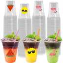 288 Pcs Summer Party Cups with Lids and Straws 12 oz Disposable Plastic Tropical Hawaiian Luau Clear Drinking Cups Watermelon Flamingo Sun Disposable Cups for Summer Beach Pool Party Supplies