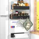 4 Pack Magnetic Spice Rack for Refrigerator,Metal Magnetic Shelf Black with Paper Towel Holder,Whiteboard,3 Markers,4 Hooks,Space Saving for Home,Kitchen