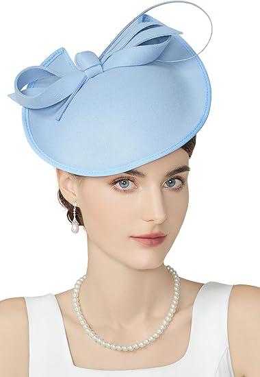 BABEYOND Derby Hats for Women Kentucky Fascinators Tea Party Hats Headband Felt Large Fascinator for Wedding (One Size, Blue)