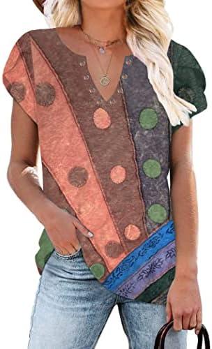 Womens Basic Casual T-Shirts Ring Hole V Neck Petal Short Sleeve Tops Loose Comfy Tunic Tops 2XL