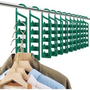 12 Pack Space Saving Hangers Holders Sturdy Plastic, Compact Clothes Storage Vertical Closet Hangers 5 Holes, College Dorm Room, Closet Organizers