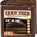 Brown Tarp 12x16 Feet, 10 Mil Thick Waterproof Poly Tarps Cover UV Resistant, Rip & Tear Proof with Metal Grommets Every 20 Inches