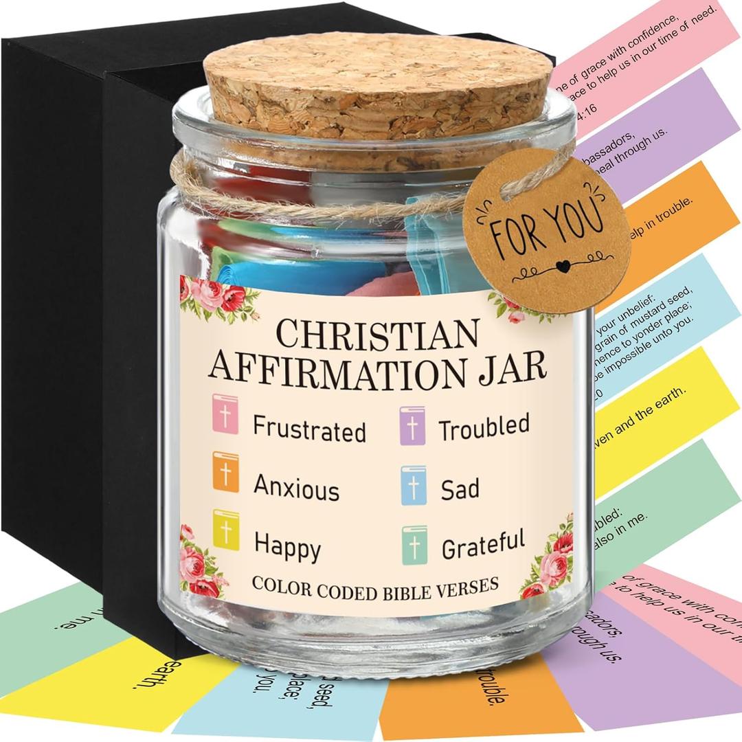 Christian Affirmation Jar Positive Affirmations Jar Color-coded Bible Verse Daily Uplifting Prayer Hope Scripture for Self Care Easter Christian Gifts for Friends Coworker Women