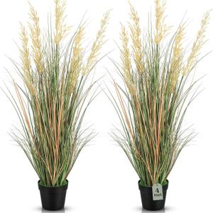 Jexine 2 Pcs Tall Artificial Grass Plant 4 ft Potted Artificial Greenery Floor Plants Faux Pampas Grass Tall in Pot for Housewarming Gift House Garden Bathroom Lobby Outdoor Decoration