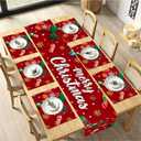 Christmas Table Runners and Placemats Set of 6, Christmas Stockings & Candy Design, Red & Green, Perfect for Holiday Dining, 7-Piece Christmas Table Decoration
